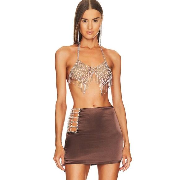 superdown Adira Diamante Mini Skirt in Brown NWT Size Small - Picture 1 of 6